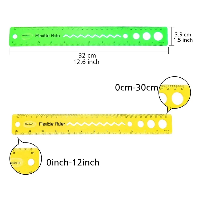 Flexible Ruler 12 Inch 4 Piece Student Transparent Ruler Student Anti Crack Plastic Ruler Office Ruler