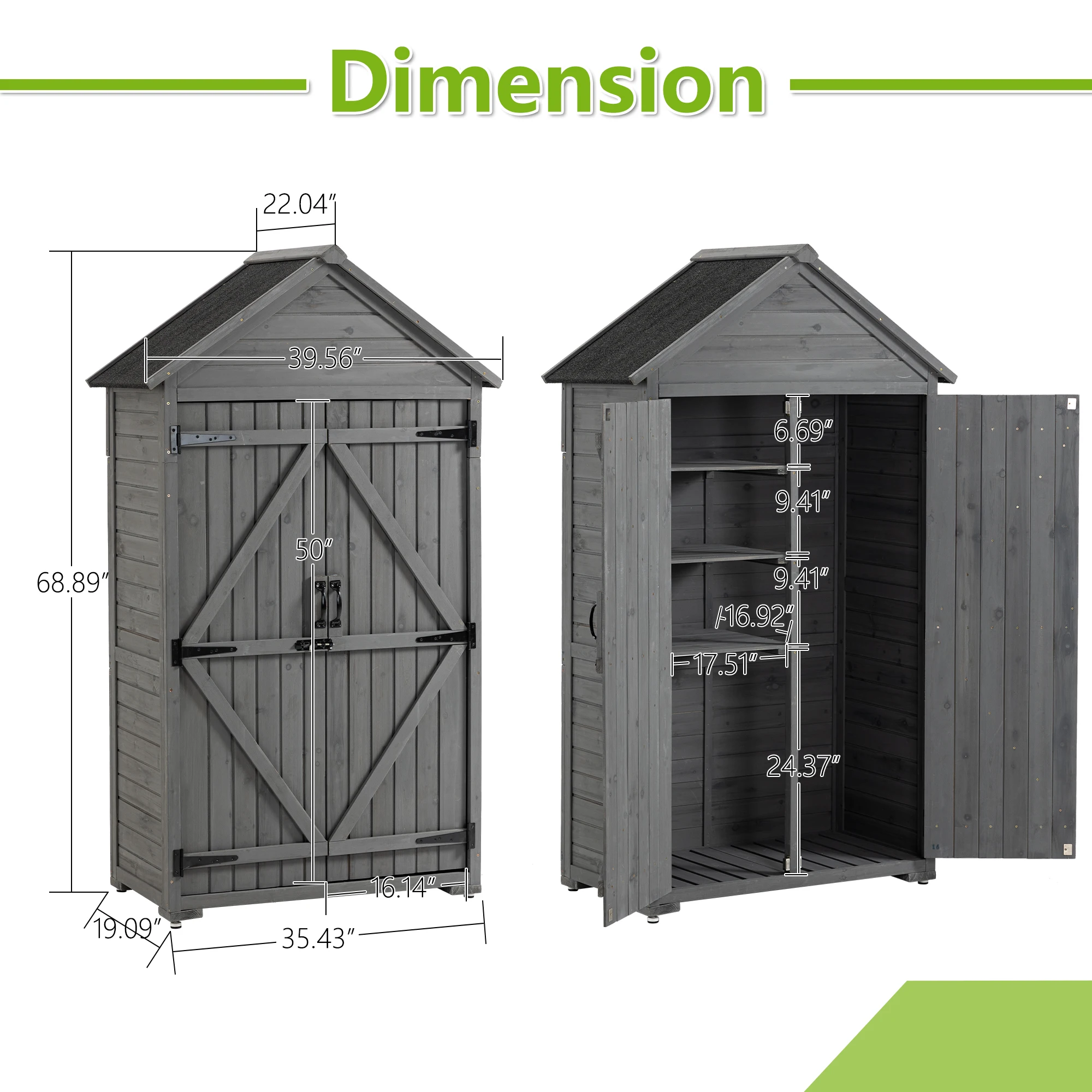 Outdoor Storage Cabinet, Garden Wood Tool Shed, Outside Wooden Shed Closet with Shelves and Latch for Yard