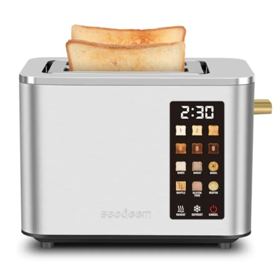 

Toaster 2 Slice Touch Control Screen Smart Stainless Toaster 6 Shade Setting 6 Bread Selection Countdown Removable Crumb Tray 9