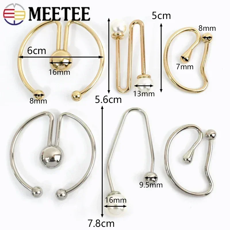 Meetee 2/5Pcs Pearl U-shaped Metal Hook Detachable Irregular Spiral Button Dress Shirt Collar Screw Clasp Hardware Accessories