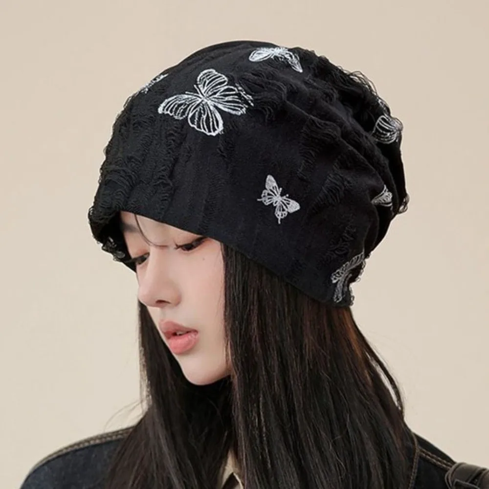 

Fashion Holes Butterfly Print Beanies Coldproof Korean Style Fleece Beanies Hip Hop High Quality Pullover Hat Autumn