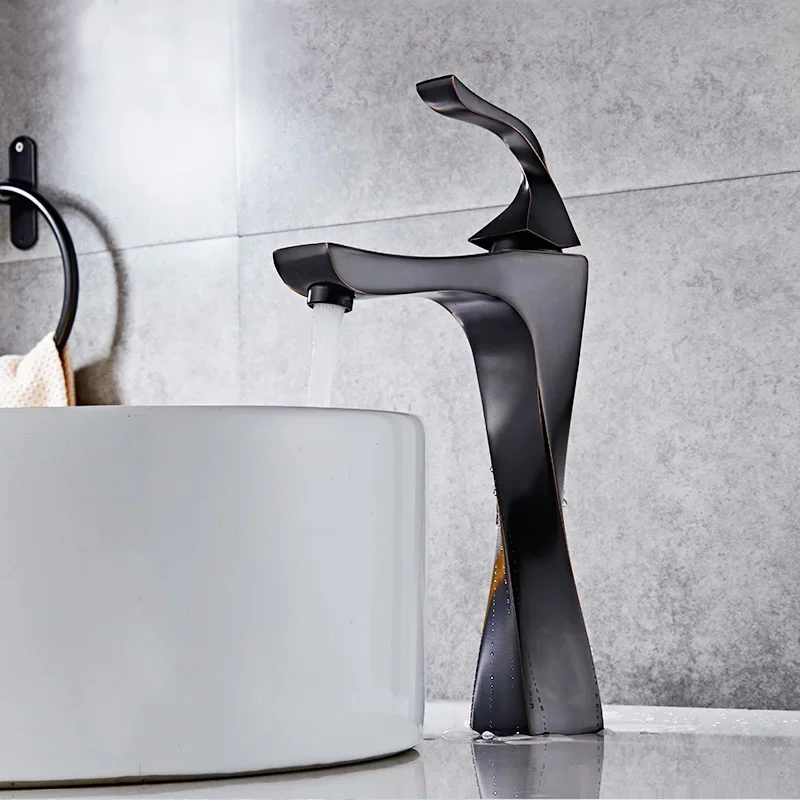 

New Design Basin Faucet Black and Chrome Bathroom Sink Faucet Single Handle Basin Taps Deck Wash Hot Cold Mixer Tap Crane