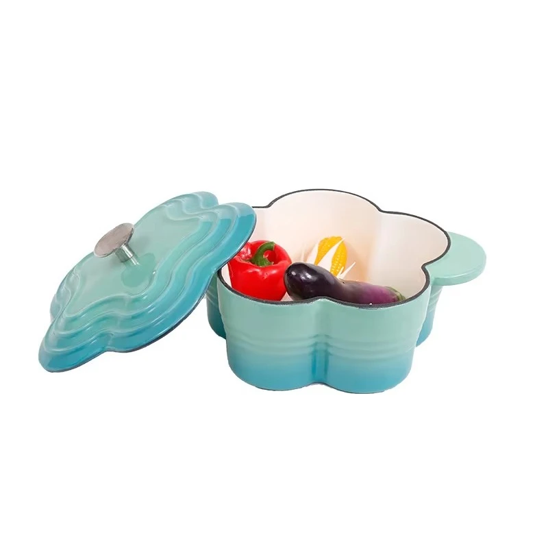 Cast Iron Cooking Pot Casserole Set Eco-Friendly Sustainable Enamel Dutch Oven Flat Bottom Country Household Pot Set