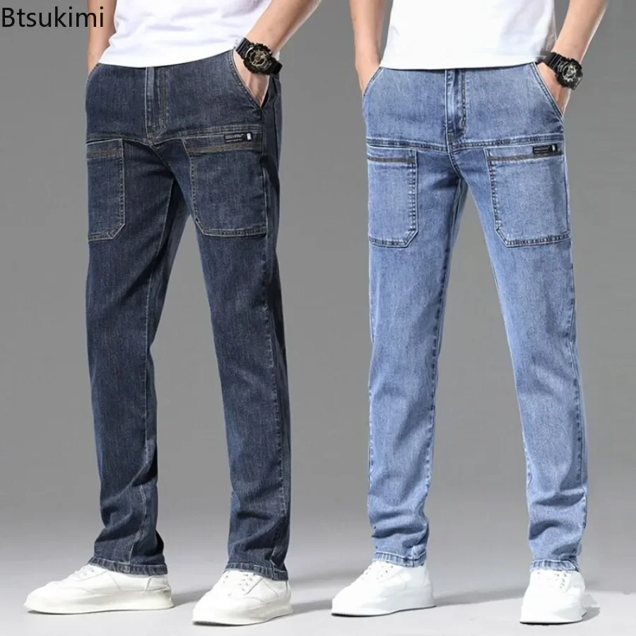 Nuovi jeans da uomo con design multitasche 2025 Pantaloni dritti slim elastici Pantaloni in denim di cotone traspirante Pantaloni casual da uomo tutti abbinati