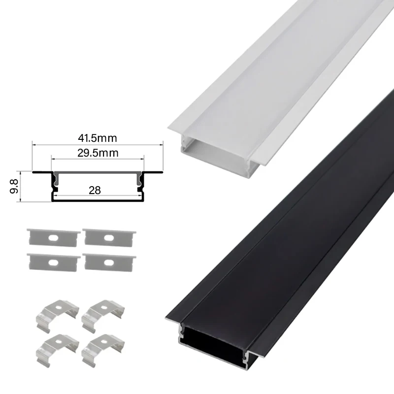 

Black Silver Recessed Aluminum Profile 41.5x9.8mm U Led Channel For Ceiling Indoor Linear Lights