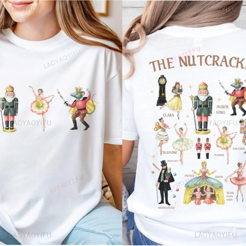 عيد الميلاد عطلة حزب الجرافيك التي شيرت كسارة البندق جميل نمط الباليه عارضة المحملة مضحك الصيف أزياء القطن المرأة تي شيرت