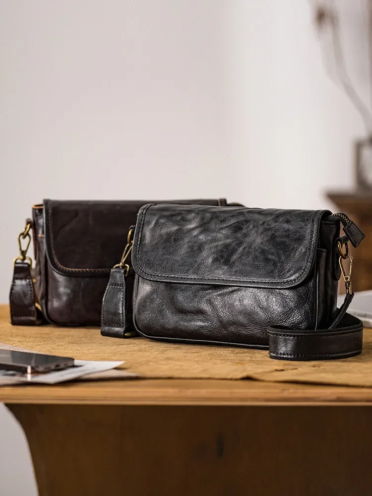 

Leather messenger bag first layer vegetable tanned cowhide neutral mobile phone bag