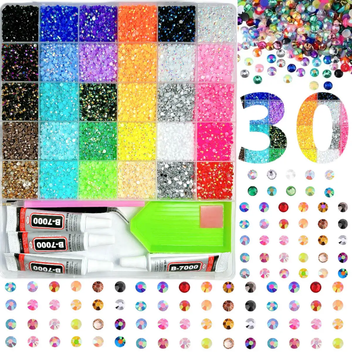 1Set 30 Colors Mini Semi-circular Rhinestone Nail Charms 3mm Jelly Colorful AB Resin Diamond Nail Decor DIY Jewelry Hairpin Nail