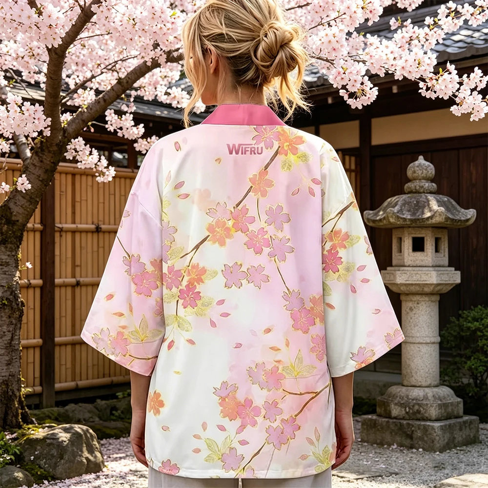 

Japanese Traditional Style Print Kimono Women's Harajuku WIFRU New Vacation Beach Cardigan Yukata Cherry Blossom Print Clothing