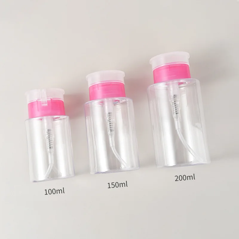 Vazio Clear PETG Pressure Bottle, Nail Polish Remover Garrafa, Recipiente Cosmético, Toner, Removedor de Maquiagem, 10, 30, 50Pcs, 100, 150, 200ml