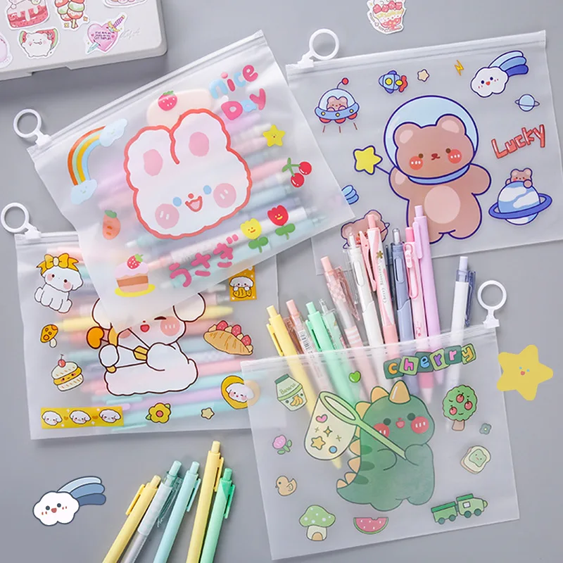Clear Plastic File Folder, Zipper Document Bag for Students, Waterproof Test Paper Holder with Cute Cartoon Design