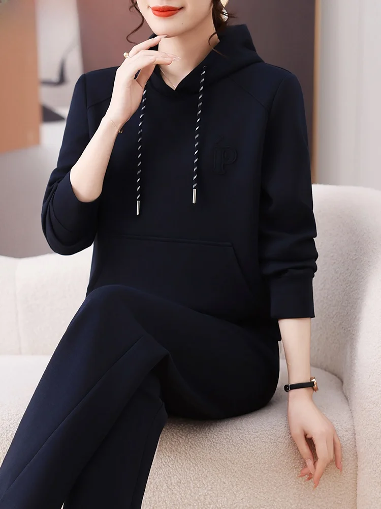 

Spring Outfit Hoodie Two-Piece Set Women's Sportswear Middle-Aged Mom Casual Loose Fit Long Pants Polyester Modal Cotton Spandex