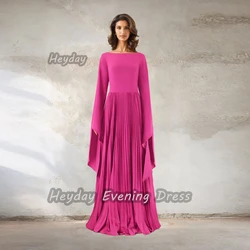 Heyday السعودية Scoop Neckline Sexy Crepe A-Line Long Sleeves Ruffle Floor Length Elegant Prom Dress For luxurious Woman 2024