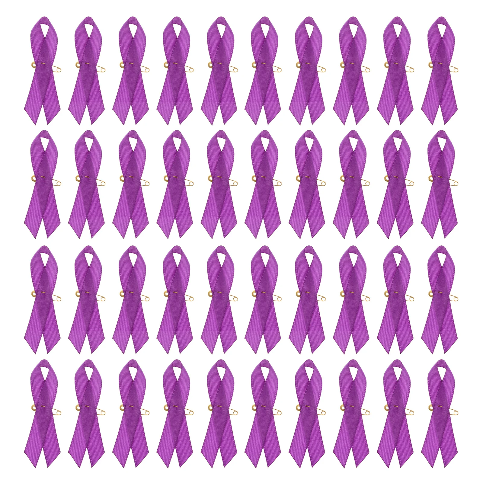 100 Pcs Purple Ribbon Brooch Heart Shaped Breastpin Badge Durable Special Activities Charity Events Parties Carnivals Polyester