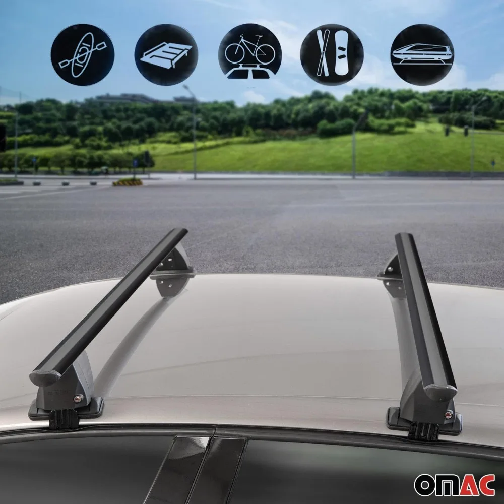 Top Roof Racks Crossบาร์เหมาะกับHyundai Accent 2018-2022 ซีดาน 2 ชิ้นอลูมิเนียมสีดําAnti-TheftสําหรับเดินทางเรือคายัคเรือแคนูSurfสกี