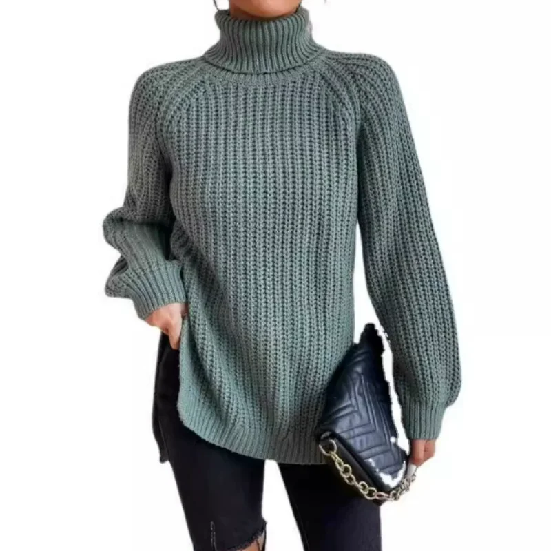 

Long Raglan Sleeves High Lapel Split Sweater In Autumn And Winter Sweaters