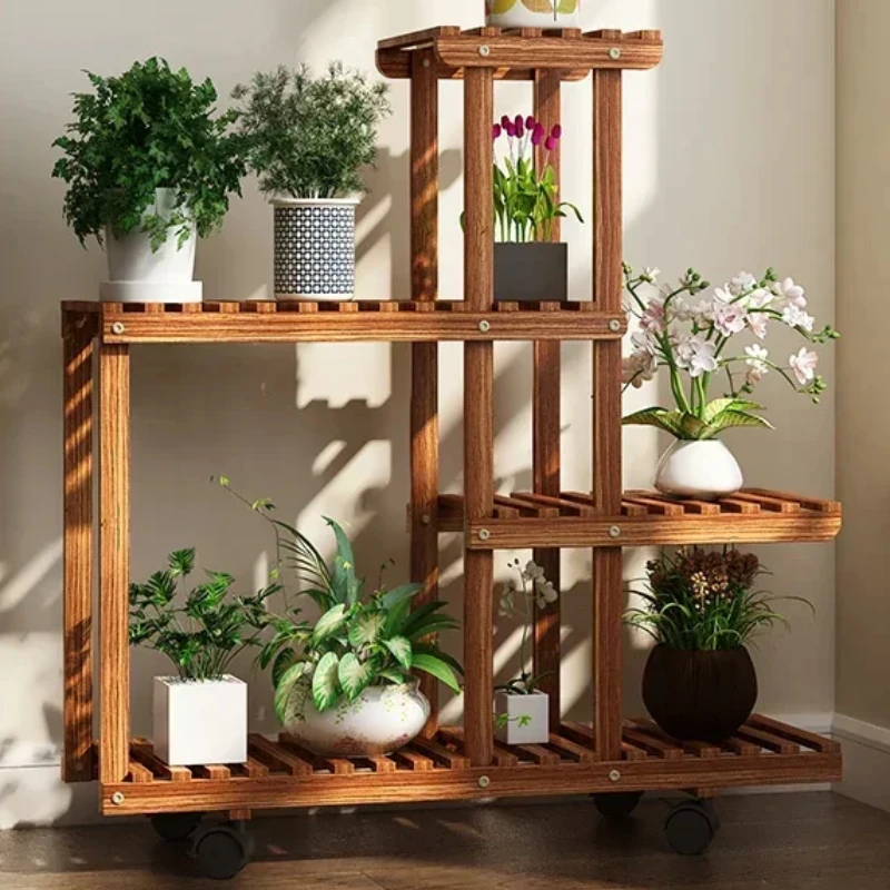 Large 11 Tiered Wood Plant Stand Carbonized High Widen Pot Shelf Flower Shop Garden Rack Multifunctional Display Unit