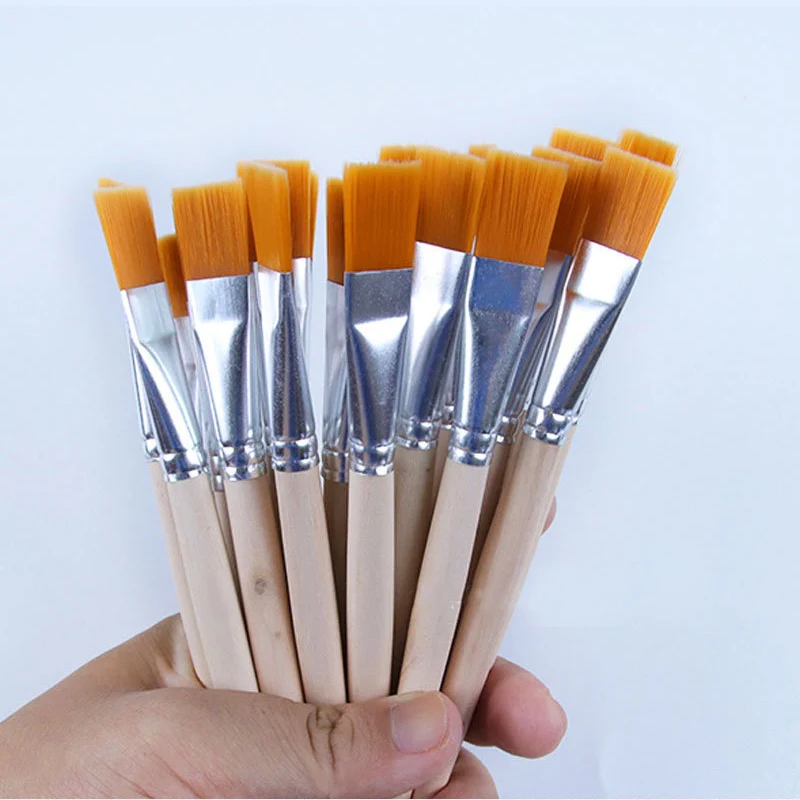 10 Pcs Nylon Hair Painting Brush Oil Watercolor Water Powder Propylene Acrylic Wooden Handle Paint Brushes School Art Supply