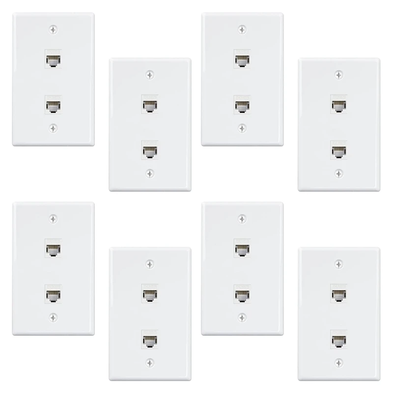 

8 Pack 2 Port Ethernet Wall Plate, Cat6 Female To Female Wall Jack RJ45 Keystone Inline Coupler Wall Outlet, White