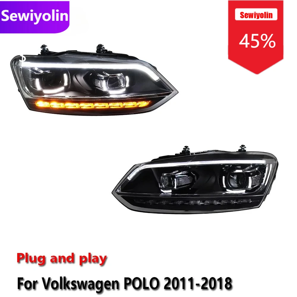 

Автомобильные светодиодные фары DRL в сборе для Volkswagen POLO 2011-2018, противотуманные фары DRL, стоп-сигнал, указатель поворота, Plug and Play