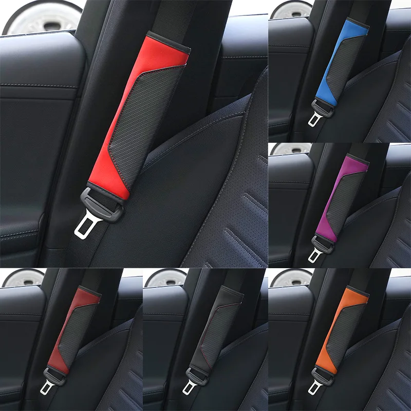 New Car Seat Belt Protective Cover Leather Carbon Fiber Two-color Splicing Seat Belt Shoulder Guard Protective Package