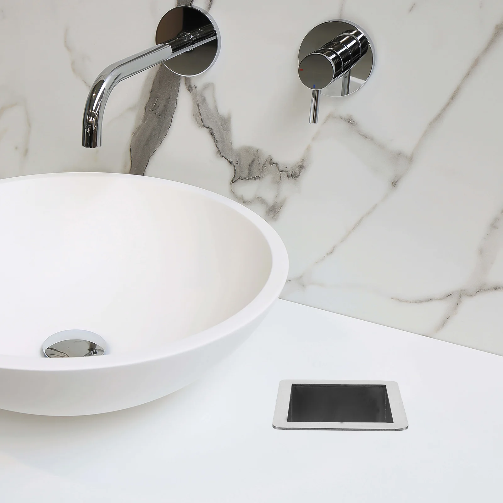 

Stainless Steel Counter Built-In Chute Grommet Metal Square Kitchen Waste Grommets Easy Install For Countertop Trash