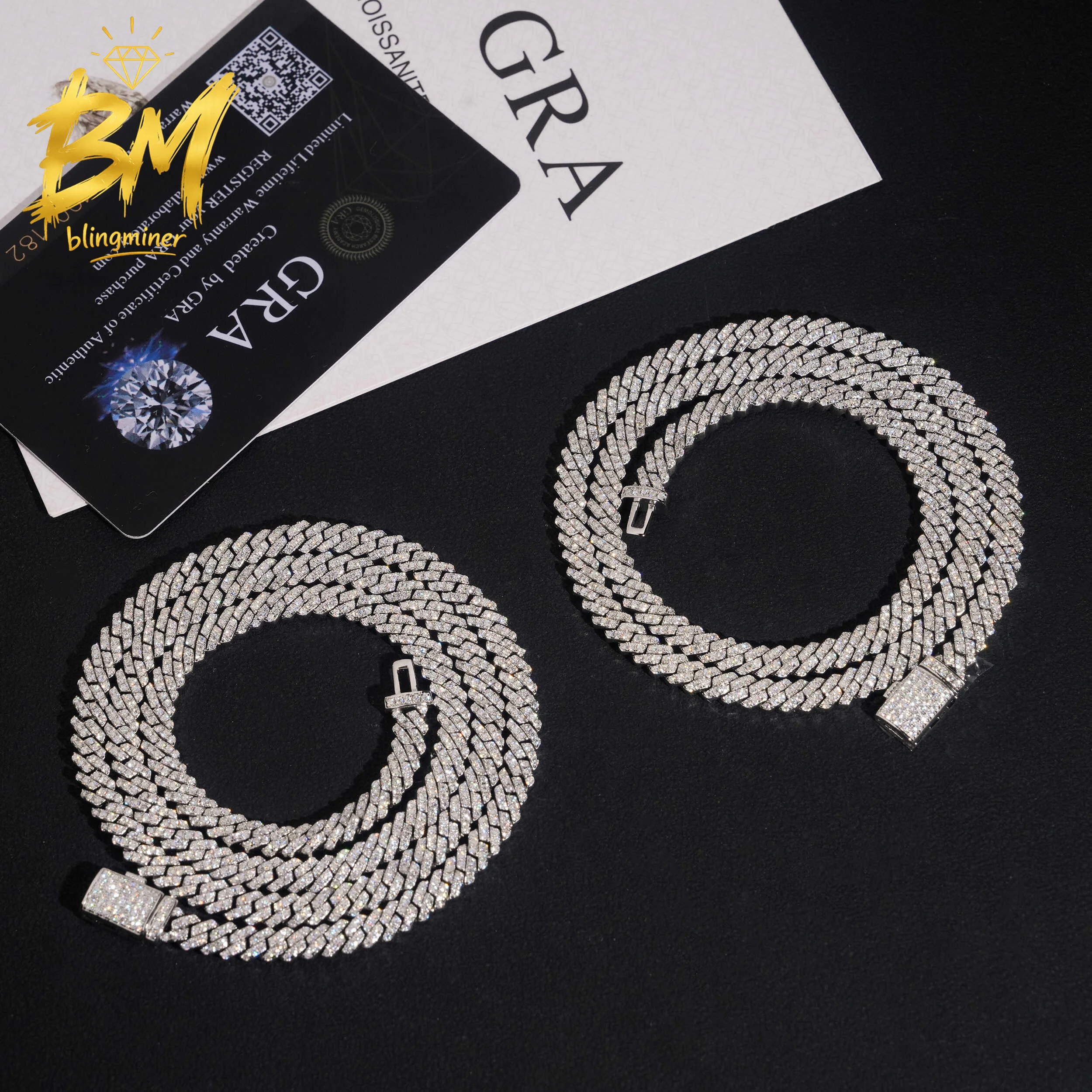 Blingminer 5mm VVS Moissanite  Iced Out  Cuban Link Chain For Men S925 Silver Pass Diamonds Tester With Free Shipping