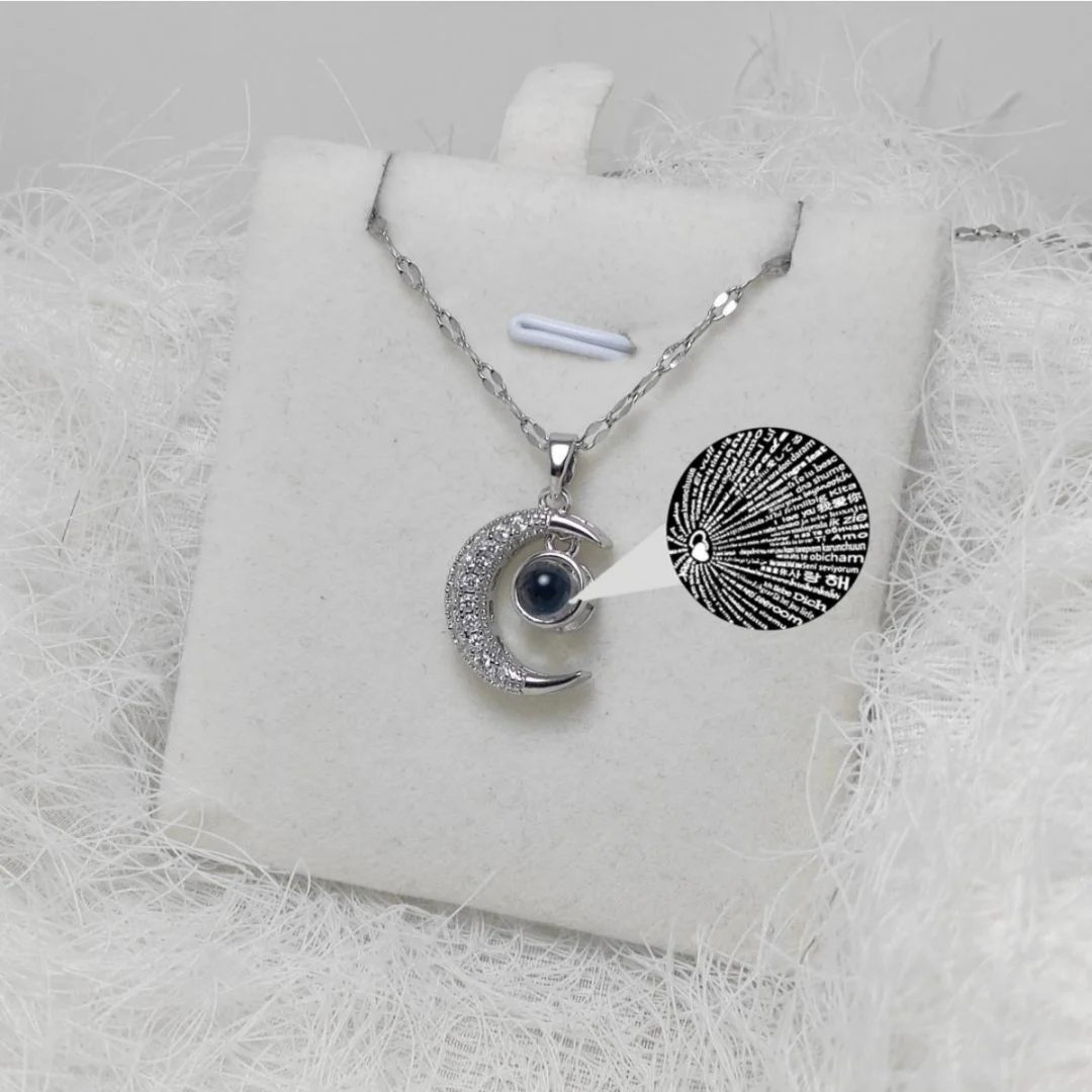 [Titanium Steel] One Hundred Languages I Love You Necklace Women\'s Moon Projection Clavicle Chain Titanium Steel Chain