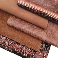 Brown Chunky Glitter Leather Sheet Mirror Glitter Faux Leather Flower Embossed Synthetic Leather Fur Fabric For DIY 21x29CM Y332