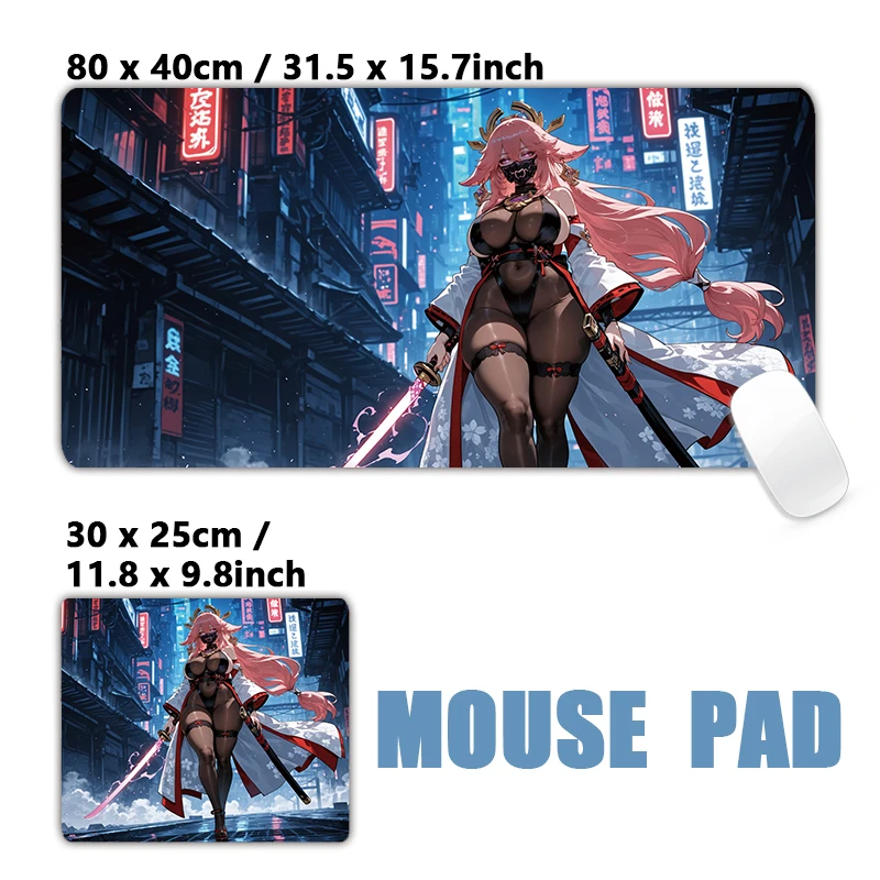Oni Mask Samurai Girls Anime Character Cybernetics Future Design Mouse Pad Mousepad XXL Keyboard Office Table Desk Mat