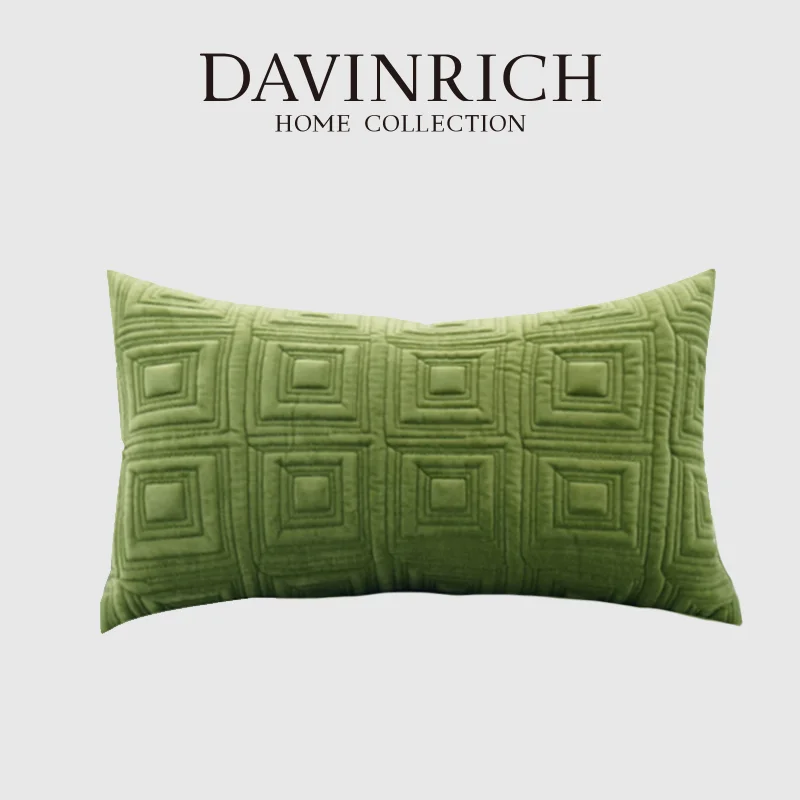 DAVINRICH 3D Quilted Geometric Pattern Cushion Cover Retro Pistachio Green Decorative Lumbar Pillowcase For Living Room Bed Sofa