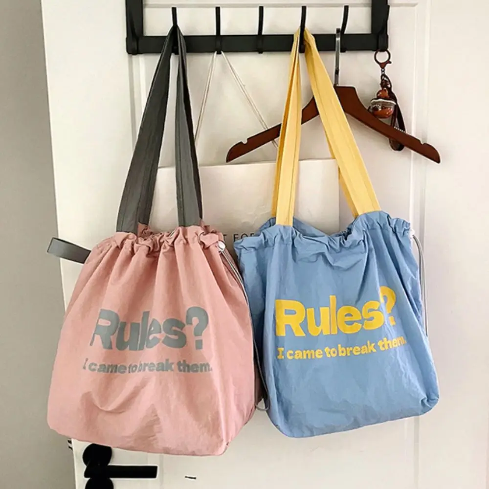 Fashion Letter Design Drawstring Bag Casual Large Capacity Shoulder Bag Light Weight Canvas Bag Ladies Use