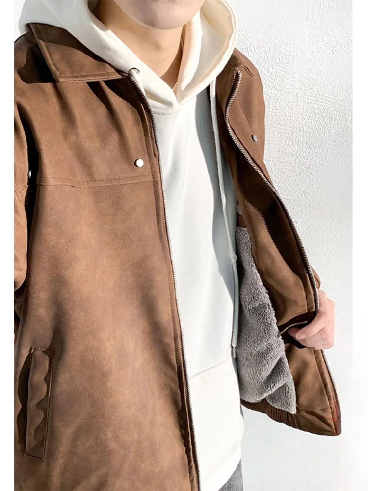 

Мужская зимняя куртка Cleanfit American Style с утолщенной флисовой подкладкой, хлопковая, с отложным воротником, кожаная поверхность, бренд Sli