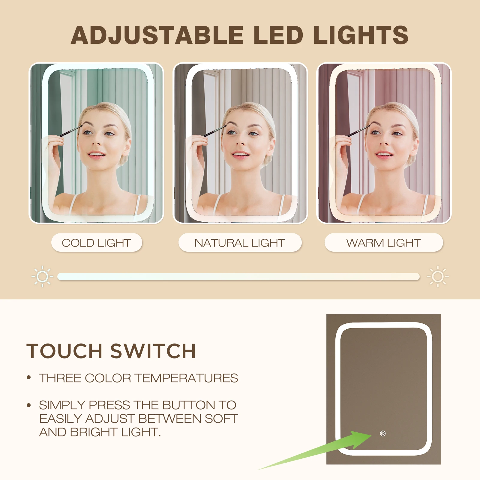 طاولة زينة HOMAVO مع مرآة LED، 3 أدراج و8 حجرات مفتوحة، 96.5x40x141 سم