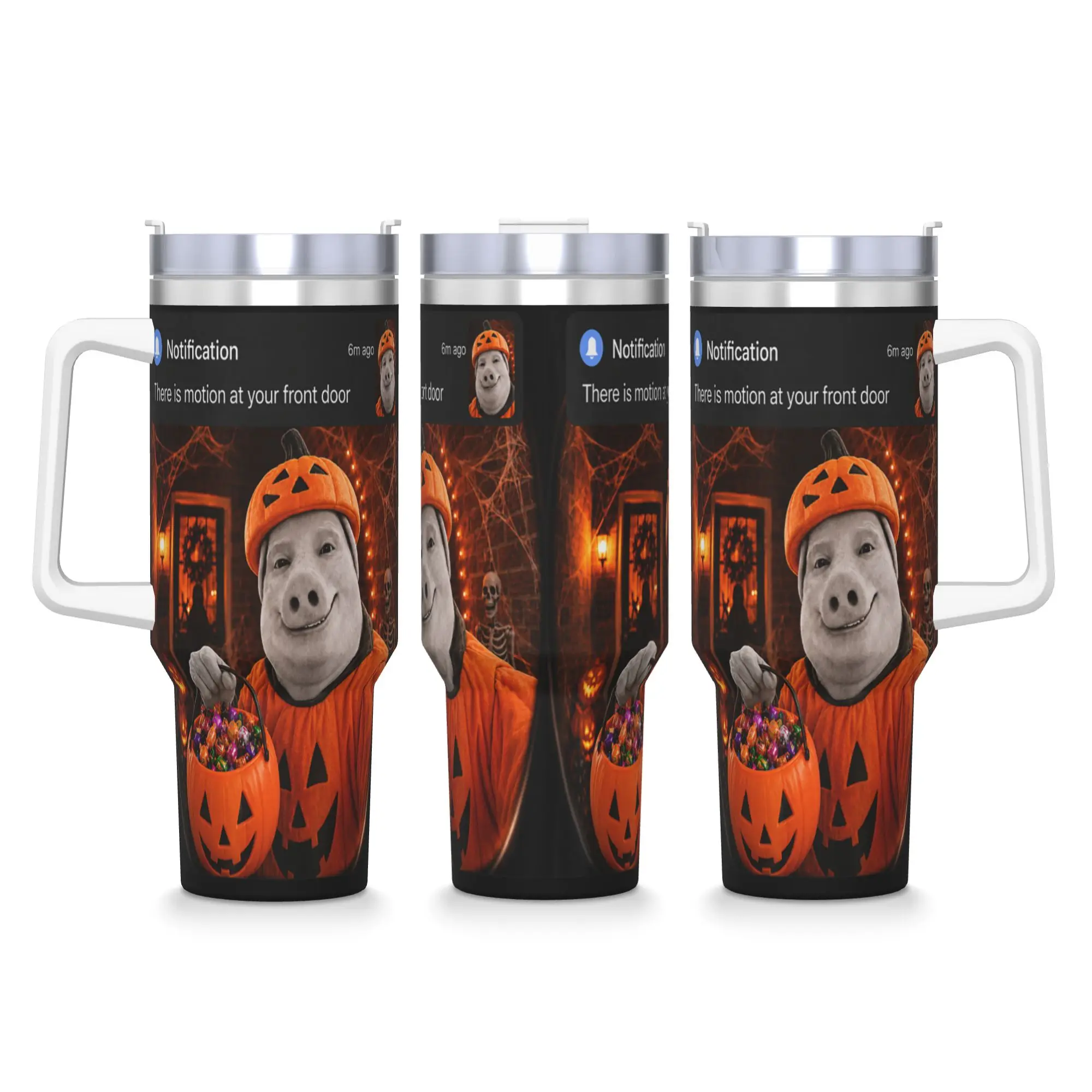 John Pork Pumpkin Costume Front Door Motion Halloween Meme Stainless Steel Tumbler Travelist Car Mugs Large Thermal Cups