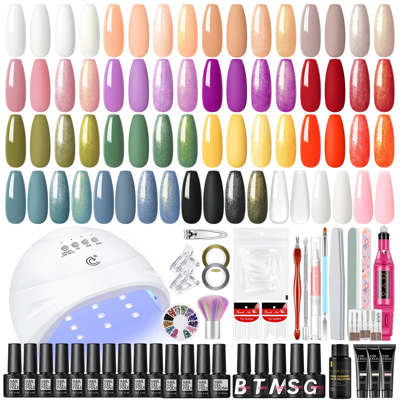 Coscelia Manicure Kits with15PCS Nail Gel Polish 3PCS Poly Extension Gel Nail Lamp Nail Drill Machine and Base Top Coat for Beg