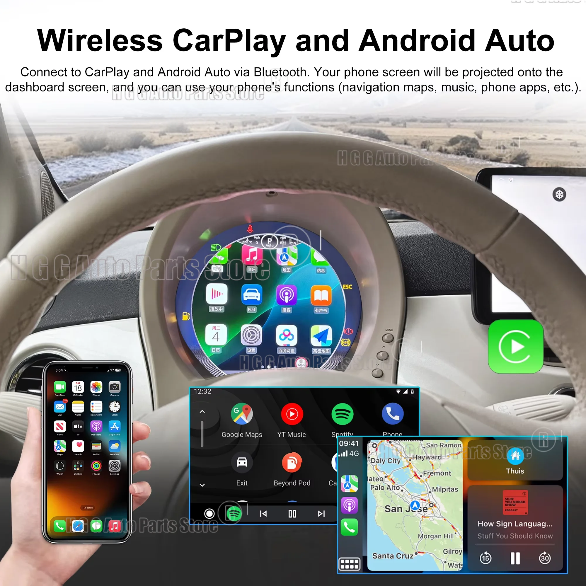 LCD لوحة القيادة العنقودية الرقمية لشركة فيات 500 2007-2024 سلسلة سيارة نظام تحديد المواقع نافي راديو أندرويد 14 مشغل وسائط متعددة فيديو CarPlay ستيريو #4