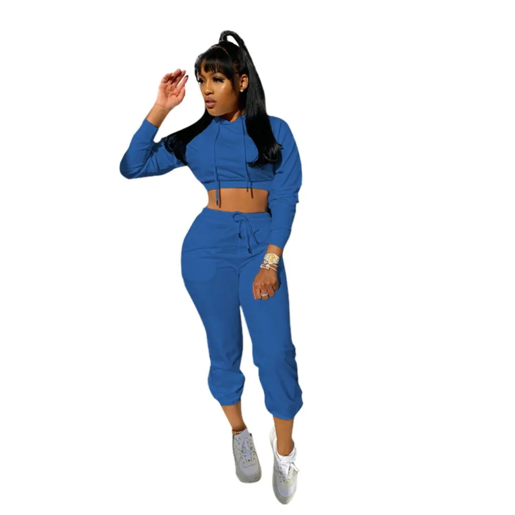 

Women's Long-Sleeved Hooded Sports Suit Navel-Baring Home Leisure European And American Style Autumn Winter Fashion