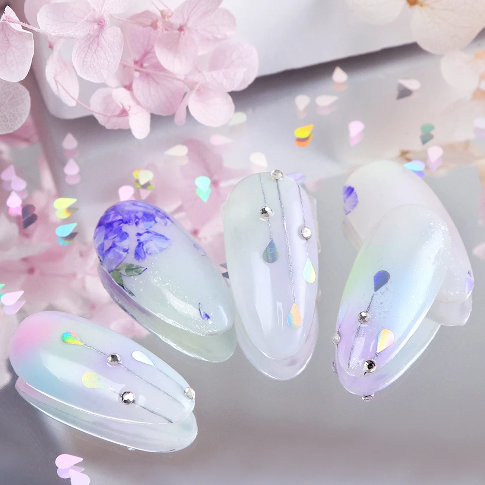 Gota de agua holográfica para decoración de uñas, lentejuelas, sirena, Aurora iridiscente, forma de gota de agua, esmalte de Gel, decoración DIY para manicura