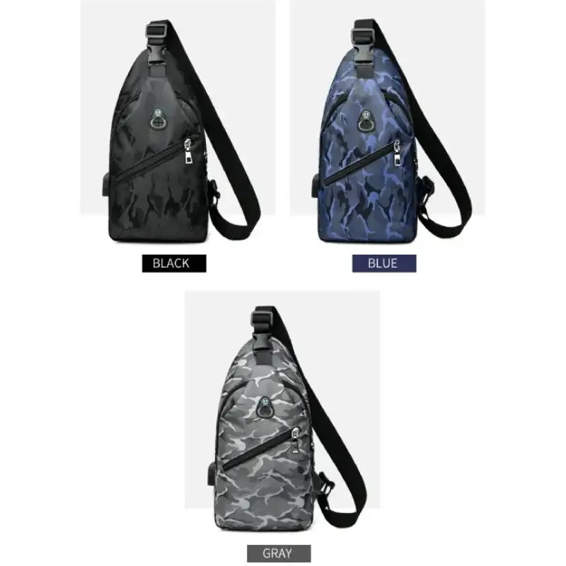 Men Waterproof Shoulder Crossbody Packs Fashion Lightweight Chest Bag with USB Power Charging Port and Headphone Jack