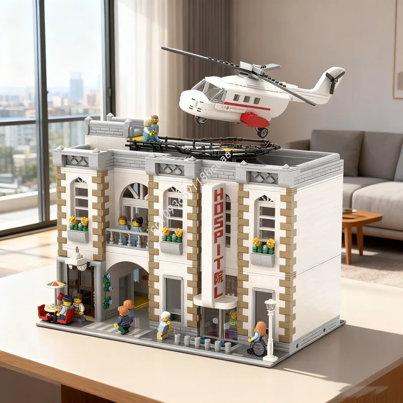 

4011 деталей MOC: Модульная модель больницы, конструктор, развивающие игрушки для самостоятельной сборки, образовательные игрушки, рождественские подарки, кирпичики для детей