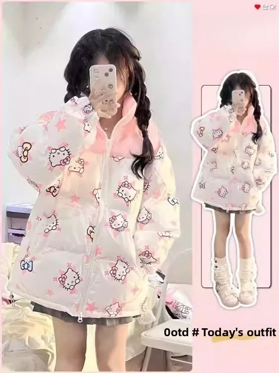 

plus Size Women's Sweet Sle Cotton Jaet Thiened Bread Sle Loose Fit Winter Coat Cartoon Print Versatile Casual Coat