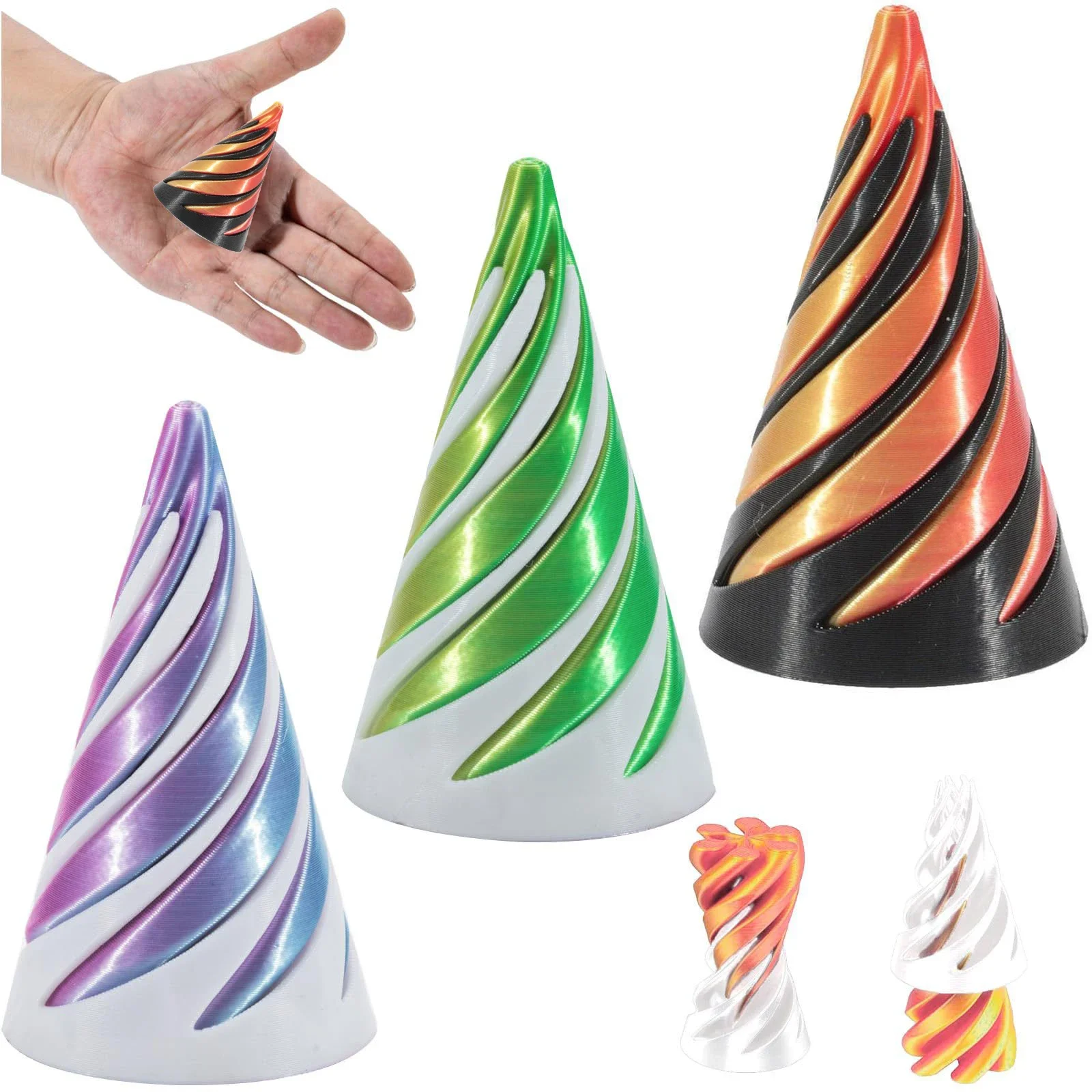3D Printed Spiral Cone Toy Impossible Pyramid Passthrough Sculpture Pass Through Pyramid Toy Mini Vortex Thread Illusion