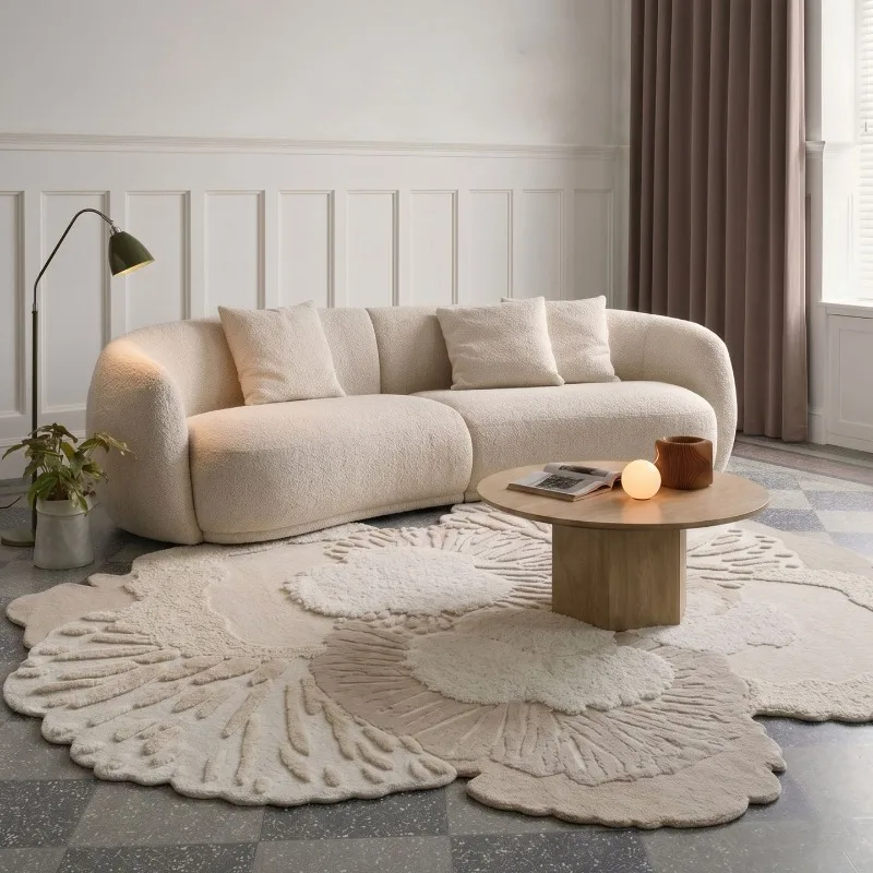 French special-shaped carpet, new light luxury high-end living room bedroom bedside blanket irregular cream wind