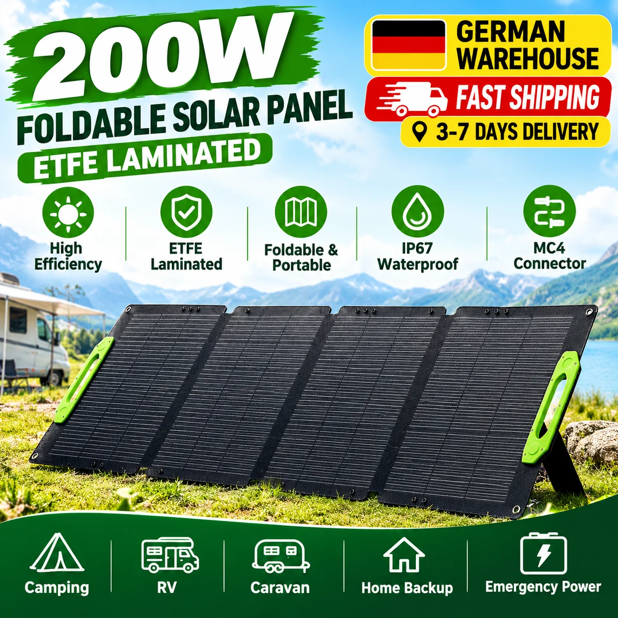 LIONSHEE 200W Faltbares Solarpanel Tragbares ETFE-Solarladegerät für Powerstation Camping Wohnmobil Outdoor Notstromversorgung