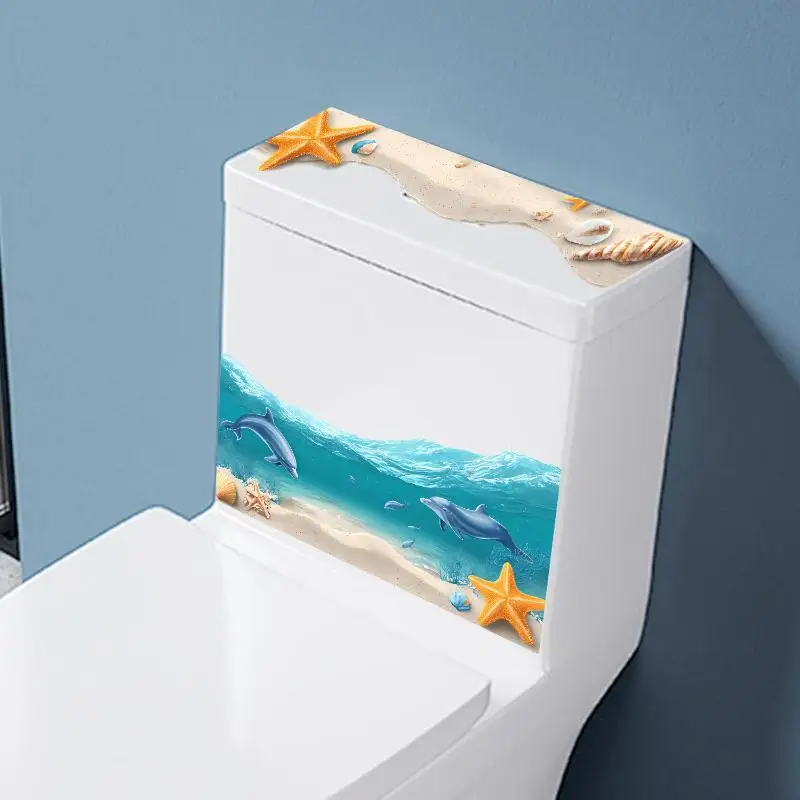3D Ocean Wave Toilet Sticker Waterproof Anti Slip Removable Bathroom Beach Floor Decal Seashore Decor