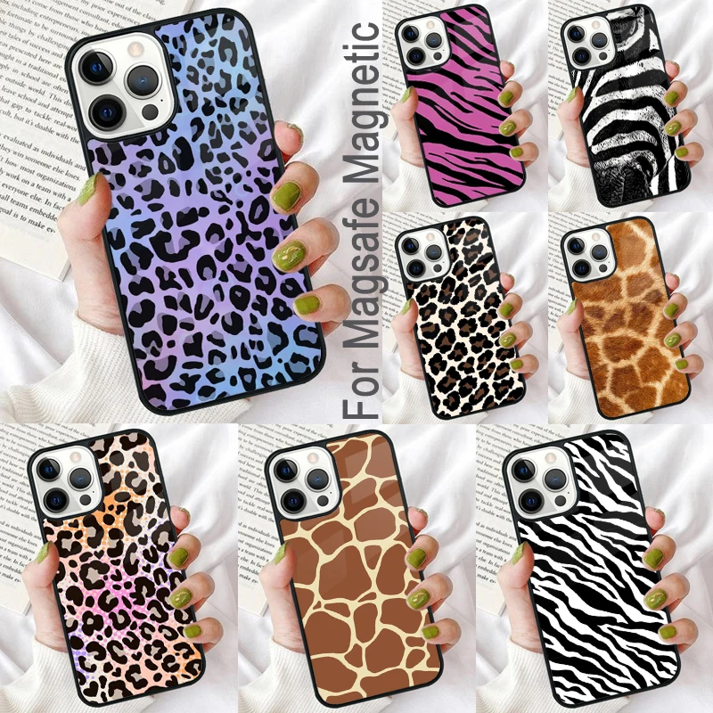 Cyan Giraffe Leopard Zebra MAD Magnetic Soft Phone Case for iPhone 16 Promax 15 Pro 13 14 Plus 11 12 Mini MagSafe Coque