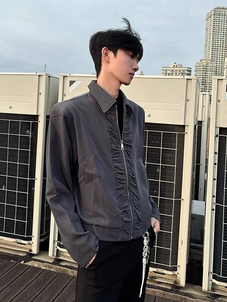 

Cleanfit ey Pleated ort Jaet Men's Autumn American High-End Feeling Retro Cool Turn-down Collar Coat Stand Fit Polye...