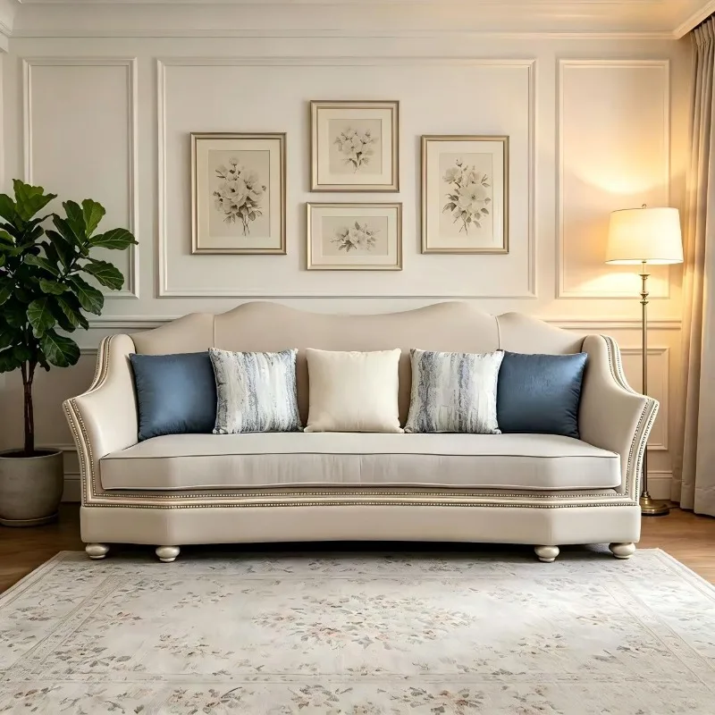 American Style Light Luxury Villa Sofa Set: Living Room Furniture All Solid Wood Three-Seater First-Layer Cowhide Furniture