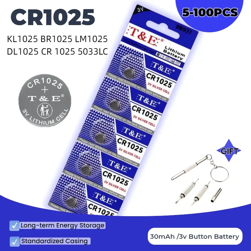 top5PCS-100PCS CR1025 3V 30mAh Lithium Button Battery For Watch Toys Remote Clock KL1025 BR1025 LM1025 DL1025 5033LC Coin Cell